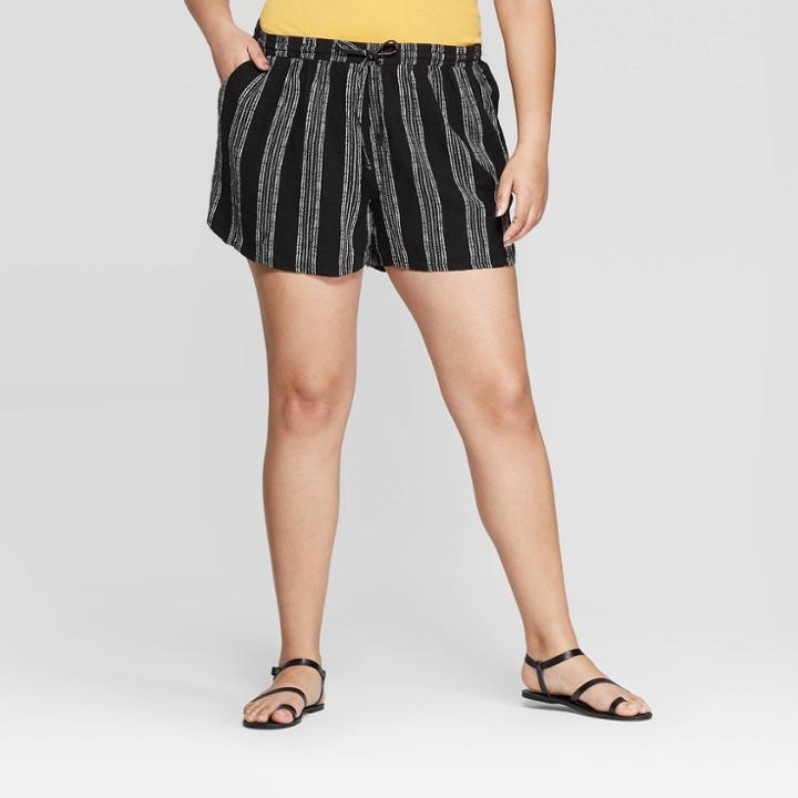 Women's Plus Size Striped Mid-rise Pull On Shorts - Universal Thread Black/white X