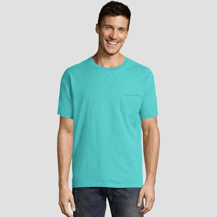 Hanes Men's Short Sleeve 1901 Garment Dyed Pocket T-shirt - Mint (green)
