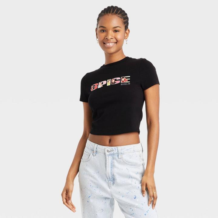Bravado Women's Spice Girls Baby Short Sleeve Cropped Graphic T-shirt - Black