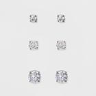 Target Studs Earrings Sterling Silver Three Pairs Assorted Size Round Cubic Zirconia -silver/clear,