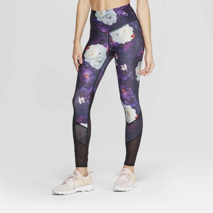 Women's Performance Floral Print High Waisted 7/8 Leggings - Joylab Night Black