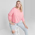 Women's Plus Size Long Sleeve Boxy T-shirt - Wild Fable Pink