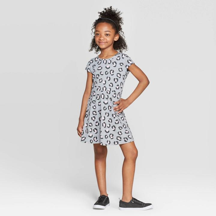 Girls' Animal Print Knit Dress - Cat & Jack Heather Gray