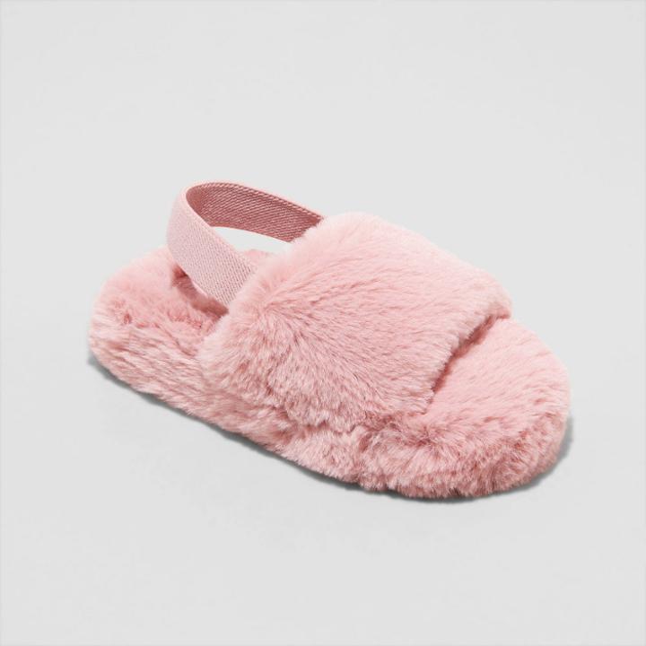 Toddler Girls' Avi Single Strap Fur Slippers - Cat & Jack Blush