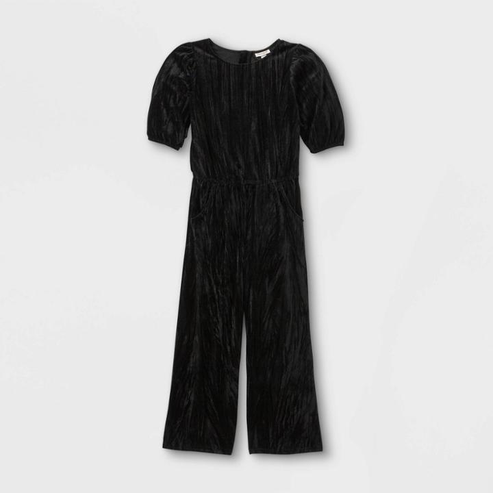 Girls' Velour Long Sleeve Jumpsuit - Cat & Jack Black