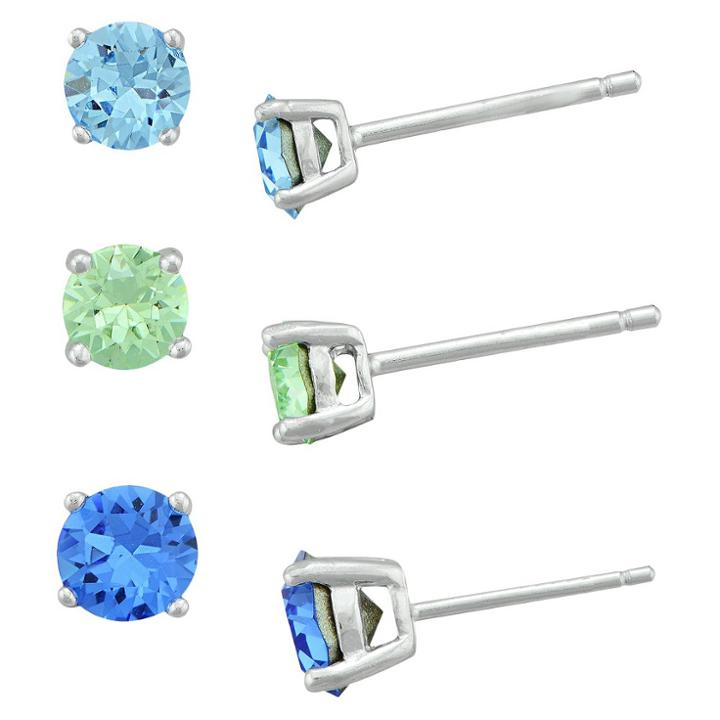Target Women's Sterling Silver Crystal, Chrysolite Crystal And Sapphire Crystal Stud Earring Set