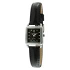 Target Women's Peugeot Mini Square Crystal Marker Leather Strap Watch - Silver And Black