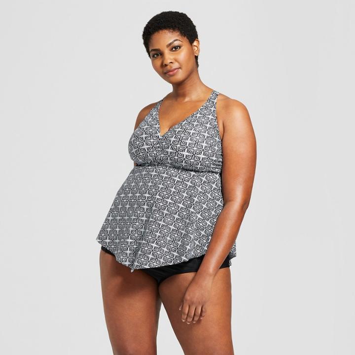 Women's Plus Size Ladder Back Racerback Tankini Top - Ava & Viv Black/white
