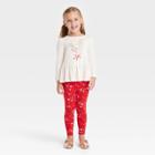 Toddler Girls' Glitter Deer Long Sleeve Cozy Top And Star Leggings Set - Cat & Jack Cream