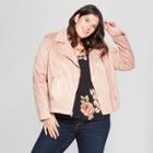 Women's Plus Size Faux Suede Moto Jacket - A New Day Pink X