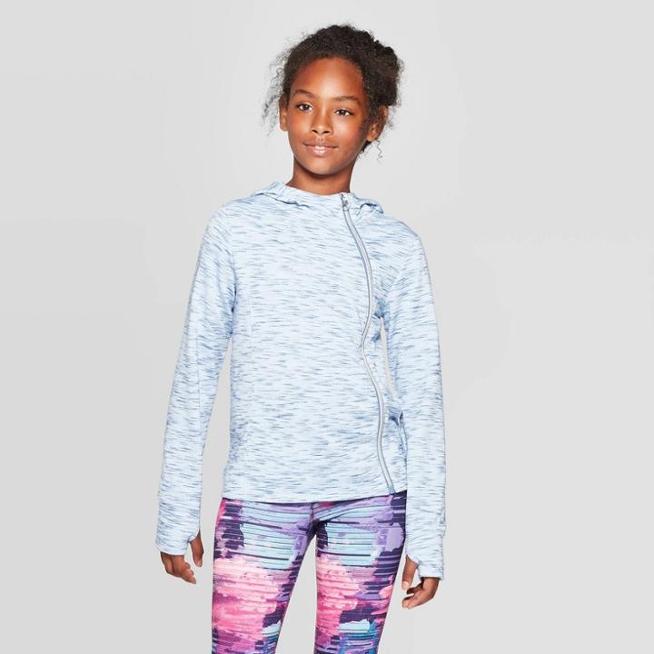 Girls' Plush Fleece Asymmetrical Full Zip Hoodie - C9 Champion Turquoise Blue S, Girl's,