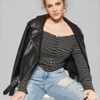 Women's Plus Size Striped Long Sleeve Off The Shoulder Top - Wild Fable Black