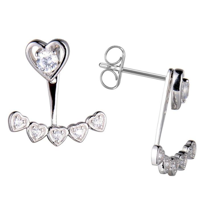 Prime Art & Jewel Sterling Silver Lab Created White Sapphire Drop Back Heart Earrings, Girl's