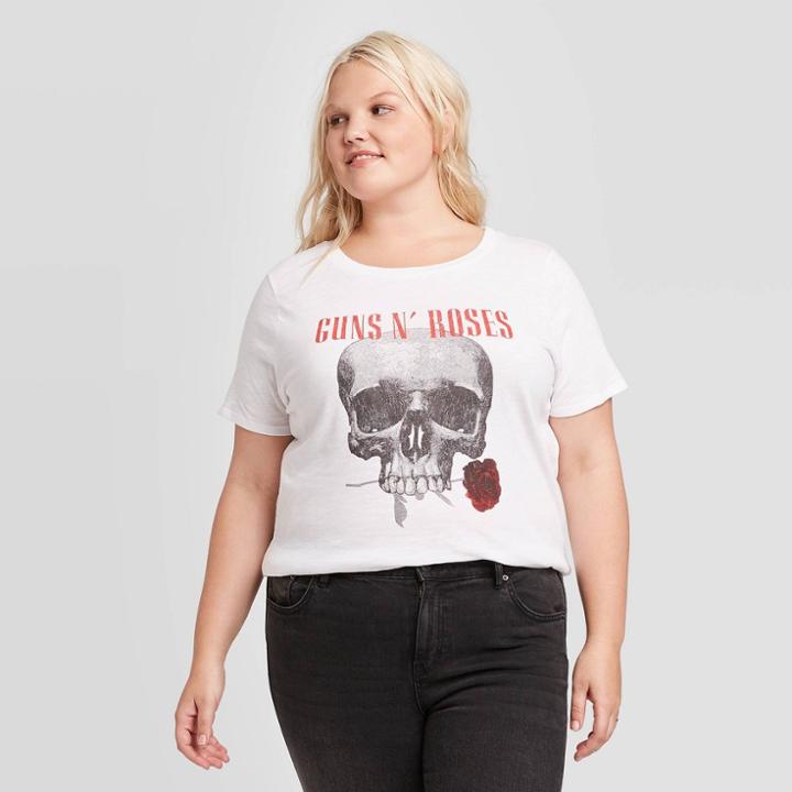 Bravado Women's Guns N' Roses Plus Size Short Sleeve T-shirt (juniors') - White 1x, Women's,