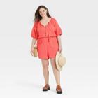 Women's Plus Size Short Sleeve Gauze Romper - Knox Rose Coral Pink