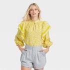Women's Ruffle 3/4 Sleeve Lace Trim Blouse - Who What Wear Yellow Floral