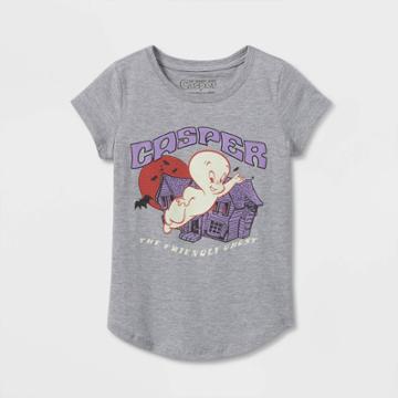 Girls' Casper The Friendly Ghost Halloween Short Sleeve Graphic T-shirt - Heather Gray