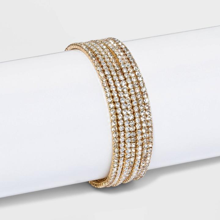 Multi-strand Rhinestone Stretch Bracelet Set 7pc - A New Day Metallic
