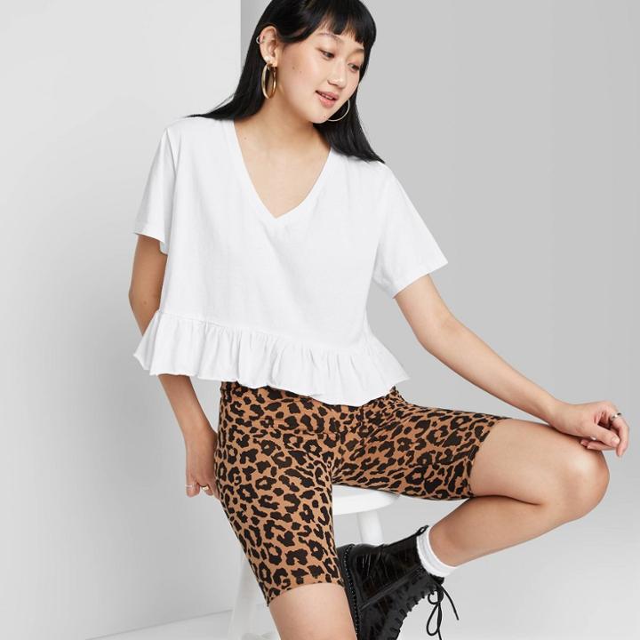 Women's Short Sleeve V-neck Peplum Cropped T-shirt - Wild Fable Fresh White