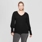 Women's Plus Size Puff Sleeve Pullover - Ava & Viv Black X