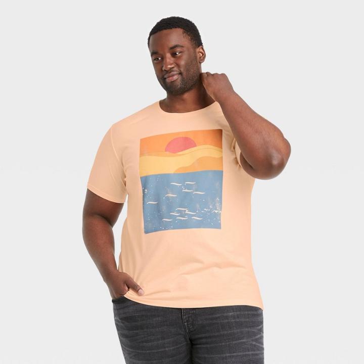 Men's Tall Classic Fit Short Sleeve Printed T-shirt - Goodfellow & Co Orange