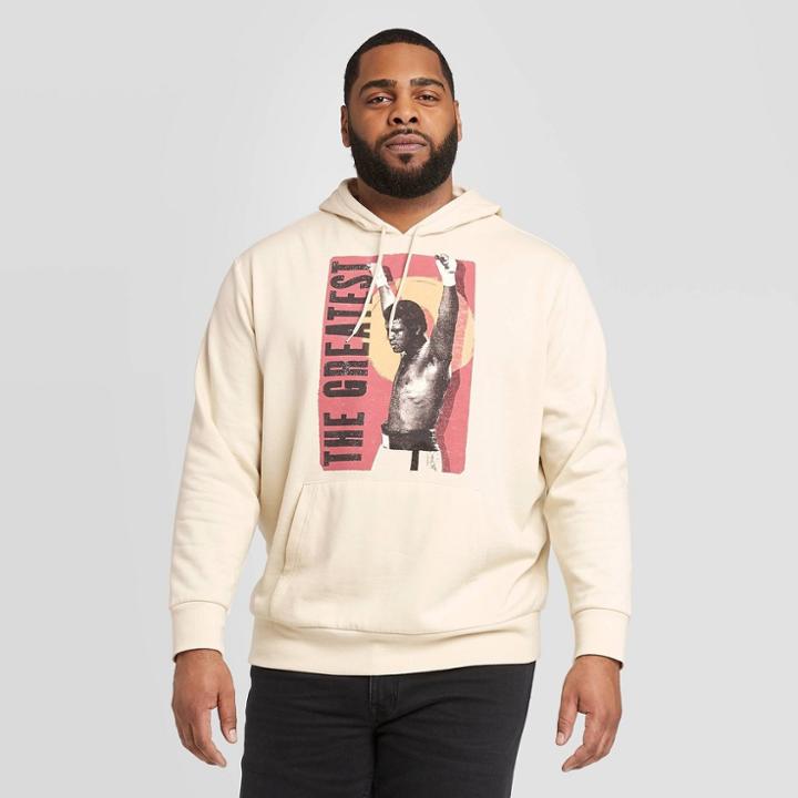 Muhammad Ali Well Worn Men's Big & Tall The Greatest Fleece Hooded Sweatshirt - Beige