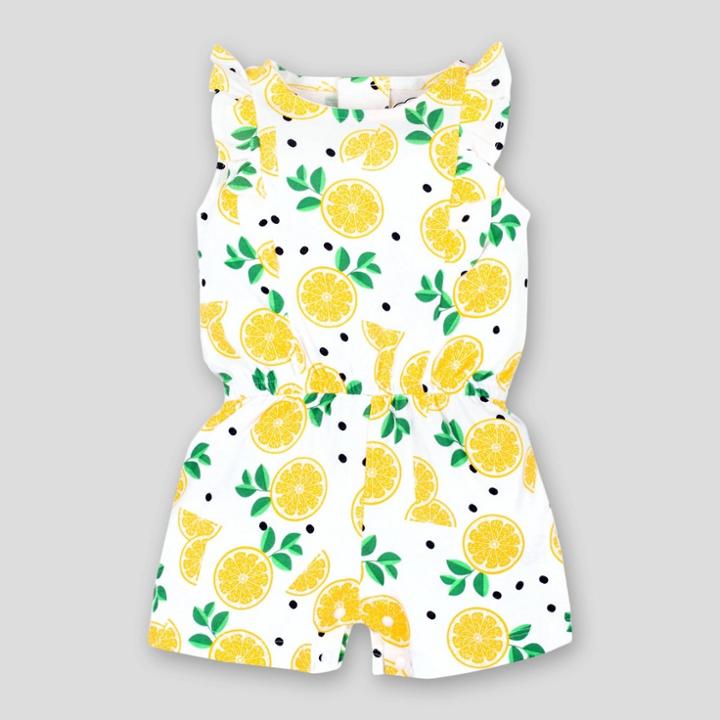 Lamaze Baby Girls' Ruffle Lemons Organic Cotton Romper - Yellow/white