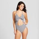 Women's Gingham Tie Front One Piece - Xhilaration Black Gingham