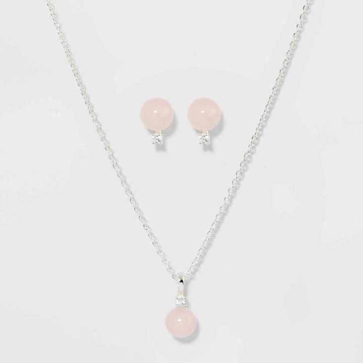 Rose Quartz Earring And Necklace Set - A New Day Pink, Women's
