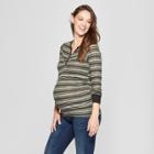 Maternity Striped Long Sleeve Button Placket Top - Macherie - Olive L, Infant Girl's, Green