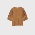 Women's Plus Size Puff 3/4 Sleeve Scoop Neck Top - Ava & Viv Desert