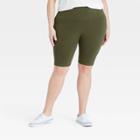 Women's Plus Size High-waist Cotton Blend Seamless 7 Inseam Bike Shorts - A New Day Olive