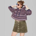 Women's Plus Size Striped Cropped Boxy Hoodie - Wild Fable Navy