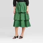 Women's Polka Dot Mid-rise Tiered Ruffle Midi Skirt - Who What Wear Green
