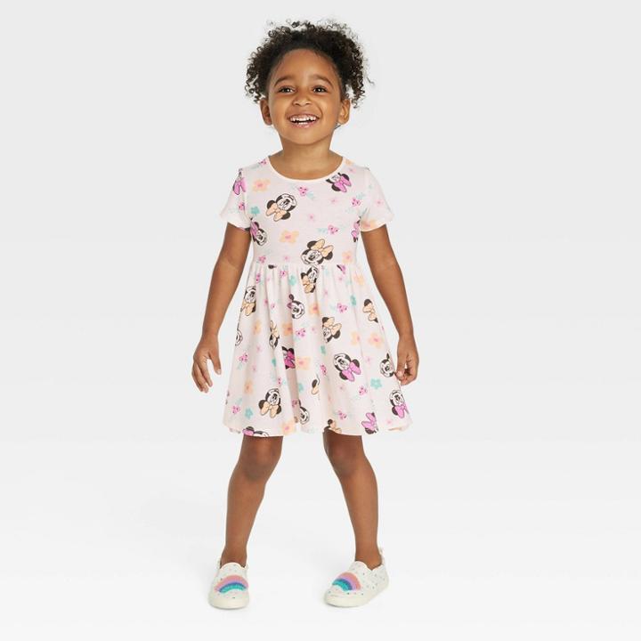 Toddler Girls' Disney Mickey Mouse Printed Skater Dress - Cream