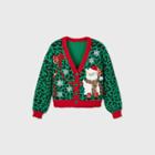33 Degrees Women's Cat Holiday Cardigan Sweater - Green