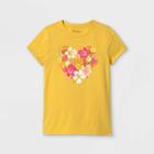 Girls' Floral Heart Graphic Short Sleeve T-shirt - Cat & Jack Light Mustard