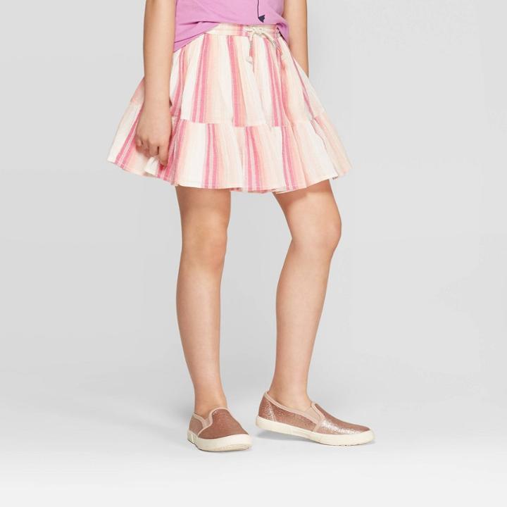 Girls' Lurex Stripe Full Skirt - Cat & Jack Pink Xs,