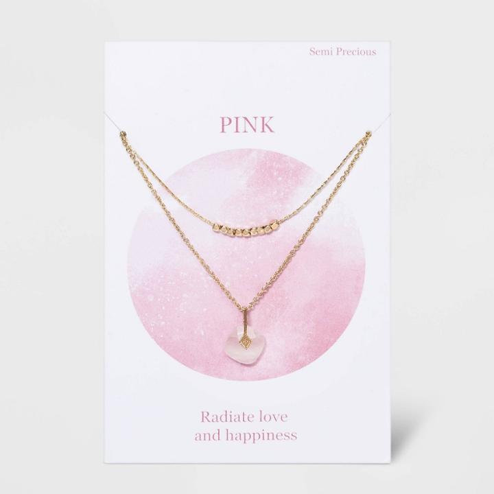 No Brand Semi Precious Beaded Two Layered Necklace - Rose/gold, Gold/pink
