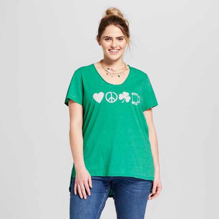 Women's Plus Size St. Patrick's Day Clover Printed Short Sleeve V-neck Graphic T-shirt - Grayson Threads (juniors') - Green