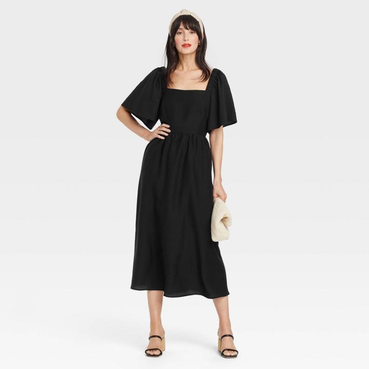 Women's Flutter Short Sleeve Tie-back Dress - A New Day Black