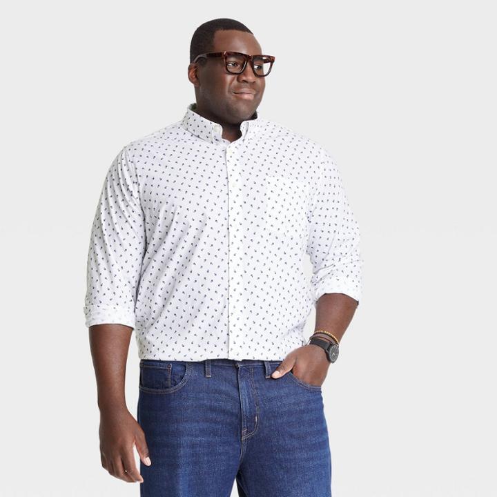 Men's Tall Floral Print Standard Fit Long Sleeve Button-down Shirt - Goodfellow & Co White/floral