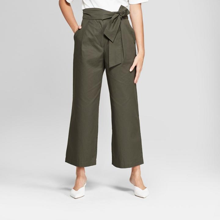 Women's Wide Leg Tie Front Ankle Length Trouser - Prologue Olive