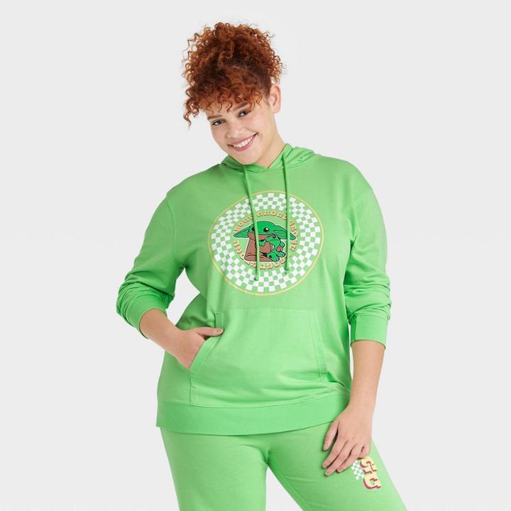Star Wars Women's Plus Size St. Patrick's Day Baby Yoda Hooded Graphic Sweatshirt - Green