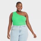 Women's Plus Size Striped One Shoulder Tank Top - Who What Wear Green