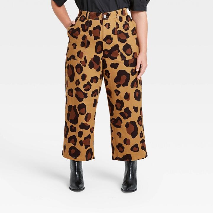 Women's Plus Size Leopard Print High-rise Wide Leg Pants - Who What Wear Brown