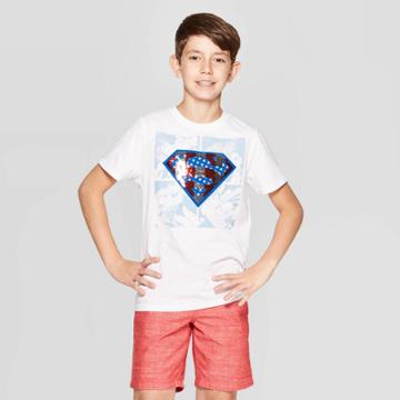 Dc Comics Boys' Superman Flip Sequin Comic Usa Short Sleeve T-shirt - White