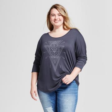 Women's Plus Size Long Sleeve Mystic Image Graphic T-shirt Navy 1x - Zoe+liv, Blue