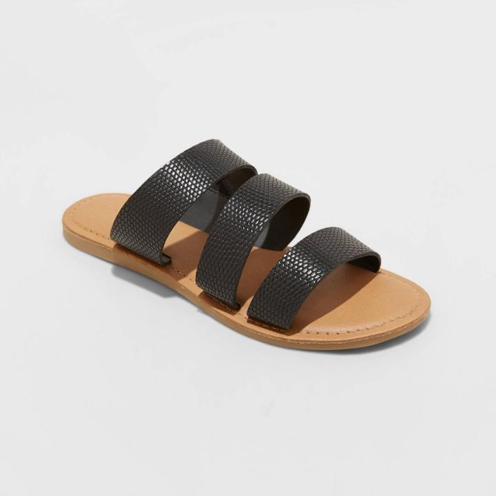Women's Sammi Snake Print Triple Band Slide Sandals - Universal Thread Black