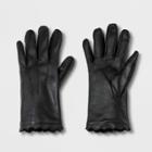 Women's Striped Leather Scallops Gloves - A New Day Black